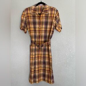 Vintage DAKS London Mustard Yellow Plaid Dress Medium